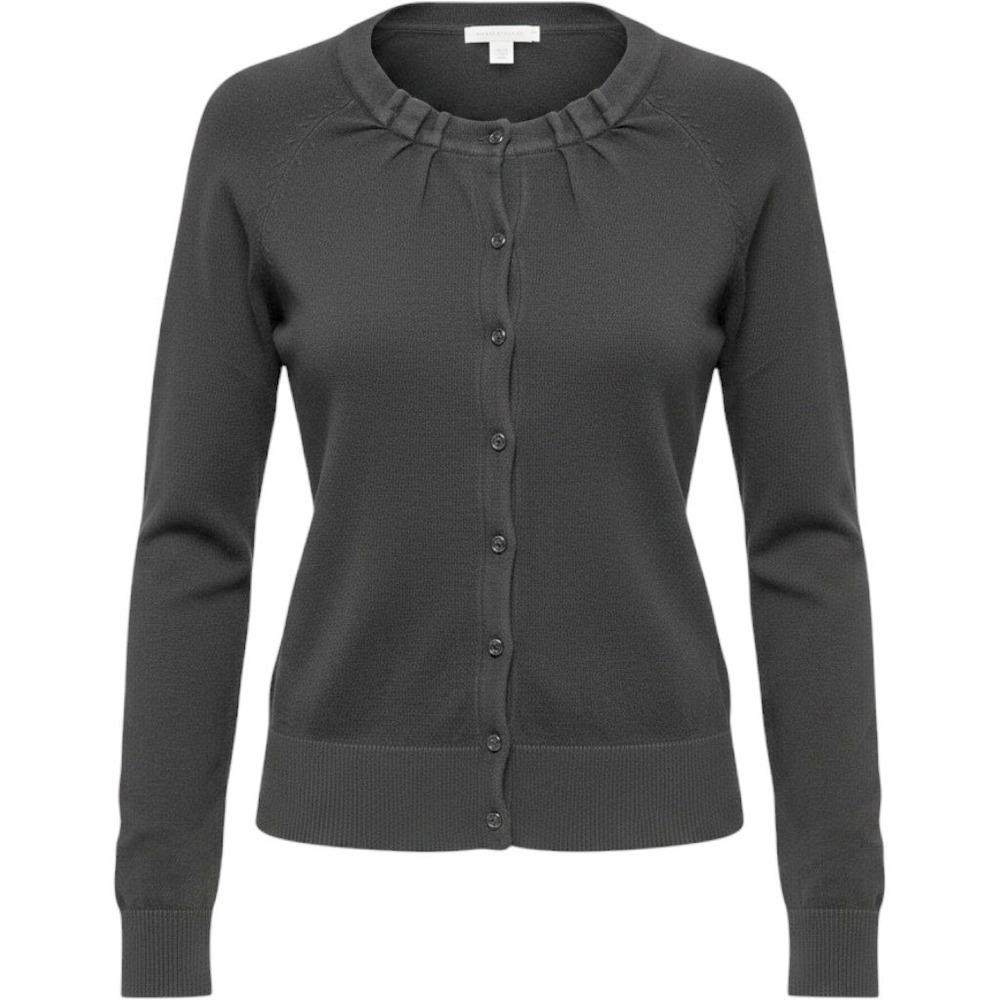 New York & Company Black Pleated Neck Button Front Cardigan Sweater Small